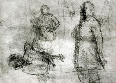 Les Lavandieres (fekete kréta, zsírkréta, toll és tinta, papír) alkotó: Jean Francois Millet