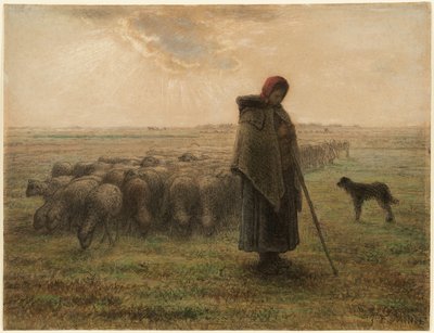 Pásztorlány és nyája alkotó: Jean-Francois Millet
