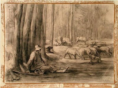 Az ivóhely az erdőben (fekete kréta papíron) alkotó: Jean Francois Millet