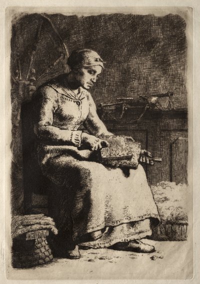 Gyapjú kártoló nő alkotó: Jean-Francois Millet