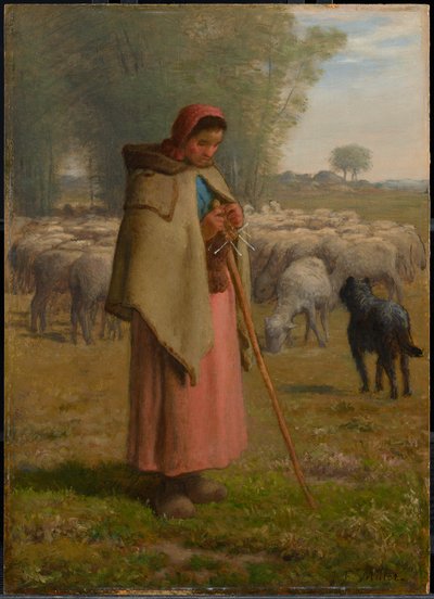 Fiatal lány, aki őrzi a juhait alkotó: Jean-Francois Millet