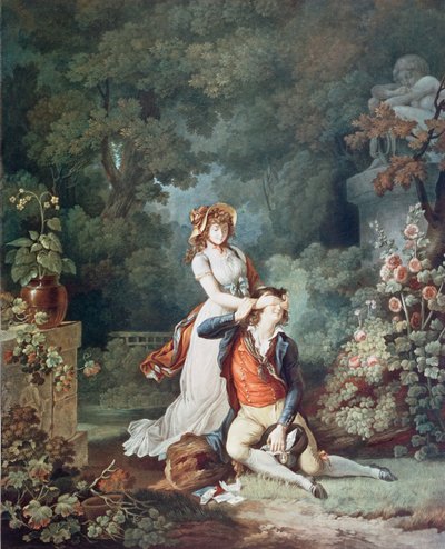 A meglepett szerető, vésette: Charles Melchior Descourtis (1753-1820) (színes metszet) alkotó: Jean Frederic (after) Schall