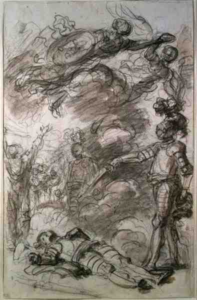 Orlando visszatér Bireno Olympiába (kréta és mosás, papír) alkotó: Jean Honore Fragonard