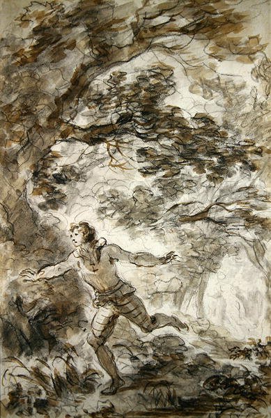 Ruggiero Angelicát keresi, aki láthatatlanná tette magát (toll és tinta, kréta és mosás papíron) alkotó: Jean Honore Fragonard