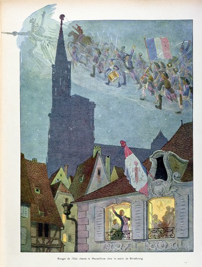 Claude Joseph Rouget de Lisle (1760-1836) a Marseillaise-t énekli Dietrich, Strasbourg polgármesterének otthonában, 1792. április 26., illusztráció a művész "Elzász története" című művéből, 1915 körül (színes litó) alkotó: Jean-Jacques Waltz