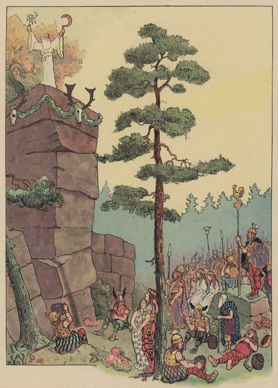 Druidák ünnepelnek egy fesztivált a Maennelsteinben, Elzászban (színes litho) alkotó: Jean-Jacques Waltz