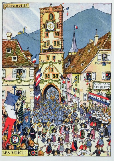 A francia csapatok bevonulása Ribeauville-be, Elzászba alkotó: Jean-Jacques Waltz