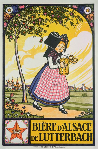 Sört reklámozó plakát Lutterbachból, Elzászból (színes litó) alkotó: Jean-Jacques Waltz