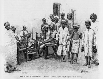 Kávézó a Steamer Point Bazaarban, Aden, Jemen. A.Rixens metszete az A Suse, journal des excavilles című történet illusztrálására alkotó: Jean Andre Rixens