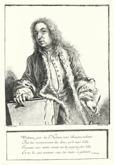 Antoine Watteau francia művész önarcképe (metszet) alkotó: Jean Antoine (after) Watteau