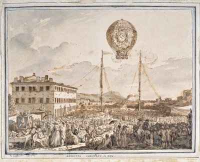 aAixben épített aerosztát. Aix en provence-ban épített léggömb. Jean Antoine Constantin rajza Constantine d