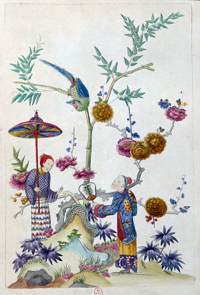 A rajz egy kínai vázából származik: pár a kertben. Jean Antoine Fraisse festménye (XVIII. század) alkotó: Jean Antoine Fraisse