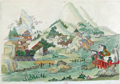 Rajz egy kínai vázából: táj folyóval és karakterekkel. Jean Antoine Fraisse festménye (XVIII. század) alkotó: Jean Antoine Fraisse