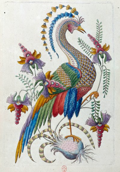 Fantasztikus madár. A rajz egy kínai vázából származik. Jean Antoine Fraisse festménye (XVIII. század) alkotó: Jean Antoine Fraisse