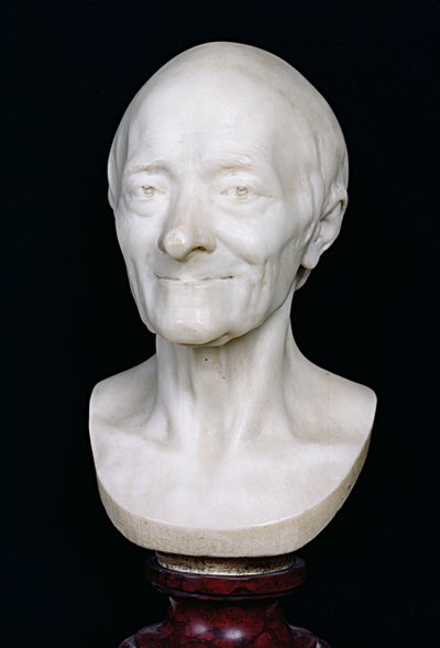 Voltaire (1694-1778) mellszobra paróka nélkül, 1778 (márvány) alkotó: Jean Antoine Houdon