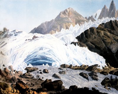 Chamonix: az Arveyron forrása, kb. 1800 (metszet) alkotó: Jean Antoine Linck