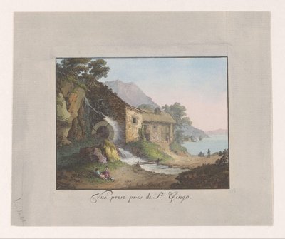 Vízimalom a Genfi-tó szélén Vue Prize prés de St Gingo (cím a tárgyon) alkotó: Jean Antoine Linck