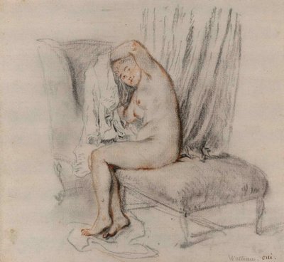 Meztelen nő, aki leveszi a ruháját, 1717 körül. alkotó: Jean Antoine Watteau