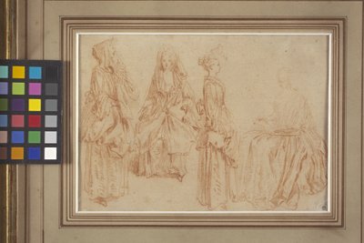 Négy hölgy (vörös kréta (sanguine) papíron) alkotó: Jean Antoine Watteau