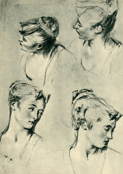 Négy tanulmány női fejekről, 18. század eleje, 1943. alkotó: Jean Antoine Watteau