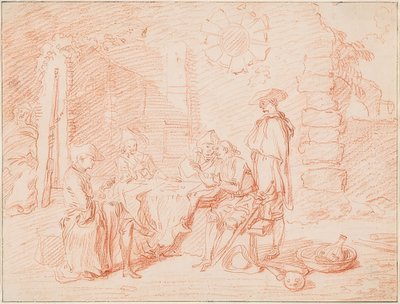 Katonák kártyáznak a fal előtt. 1709/10 alkotó: Jean Antoine Watteau