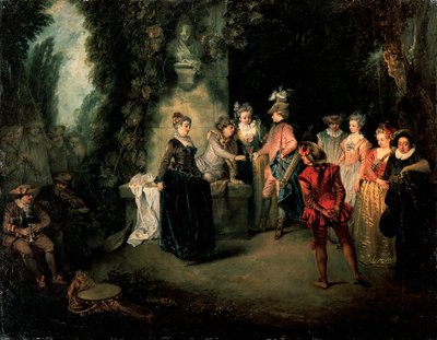 Jean-Antoine Watteau (1684-1721) Szerelem a francia színházban, olaj, vászon, 37x48 cm alkotó: Jean Antoine Watteau