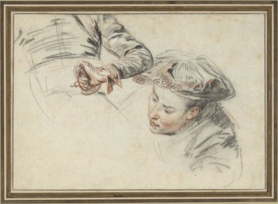 Férfi feje svájcisapkával és markolaton alkotó: Jean Antoine Watteau