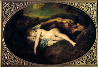 Nimfa és szatír avagy „Jupiter és Antióp” Jean Antoine Watteau (1684-1721) festménye 18. század V. 0,73x1,07 m Párizs, Louvre Múzeum alkotó: Jean Antoine Watteau