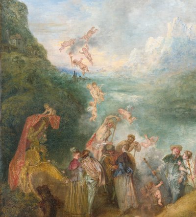 Zarándoklat Cytherába, Cithera hajóra hajtása Részletek: Putti, 1717 alkotó: Jean Antoine Watteau