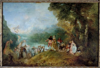 Zarándoklat Cythera szigetére (Cithera hajóraszállása) alkotó: Jean Antoine Watteau