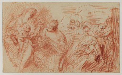 Tanulmányi lap a régi mesterek után (piros kréta papíron) alkotó: Jean Antoine Watteau