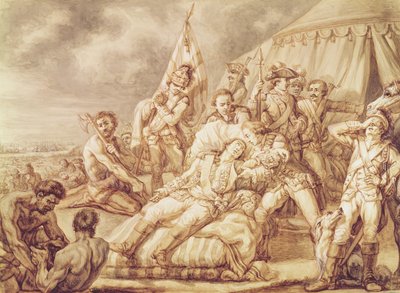 Montcalm de Saint-Veran márki halála (1712-59) (toll- és tintamosás testszínnel papíron) alkotó: Jean Antoine Watteau