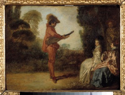 The Enchanting Egy fiatal zenész, aki két fiatal nőt csábít el zenéjével. Jean Antoine Watteau (1684-1721) festménye alkotó: Jean Antoine Watteau