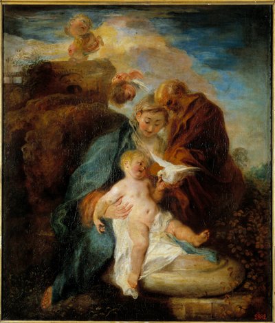 A Szent Család, a pihenés az egyiptomi repülés során Jean Antoine Watteau (1684-1721) festménye 18. századi Szentpétervár, Ermitázs Múzeum alkotó: Jean Antoine Watteau