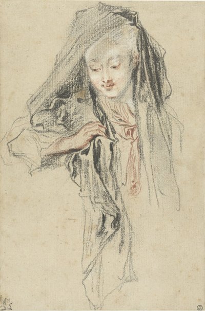 Nő fátyollal alkotó: Jean Antoine Watteau