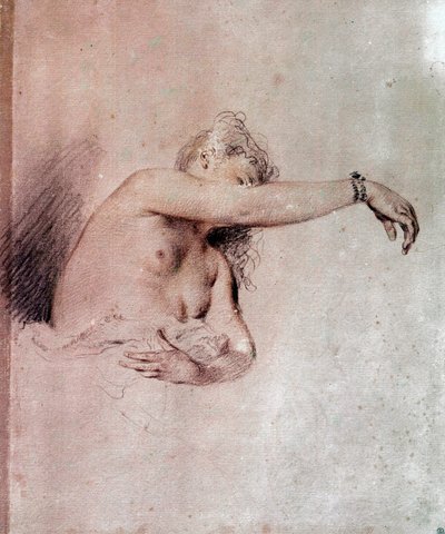 nő meztelenül, felemelt kar Vért rajzol Jean Antoine Watteau (1684-1721) 18. századi nap. 0,28x0,23 m Párizs, Musee du Louvre alkotó: Jean Antoine Watteau