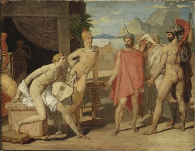 Akhilleusz Agamemnon nagyköveteinek fogadása – Achilles Agamemnon követeinek fogadása, Ingres, Jean Auguste Dominique (1780-1867). olaj a fára alkotó: Jean Auguste Dominique Ingres