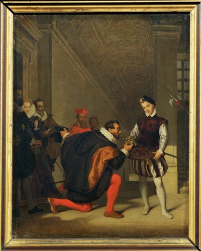 Don Pedro de Tolede, a spanyol követ állítólag találkozott egy IV. Henrik kardját cipelő inassal a ... alkotó: Jean Auguste Dominique Ingres