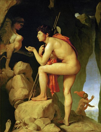 Oidipusz megoldja a szfinx rejtélyeit ... alkotó: Jean Auguste Dominique Ingres