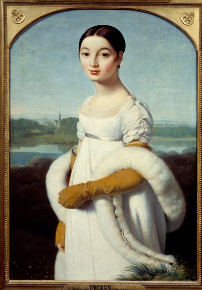 Caroline Riviere kisasszony portréja, a fiatal nő az Első Birodalom divatja szerint öltözött. Jean Auguste Dominique Ingres (1780-1867) festménye 1805 V. 1x0,7 m - Mademoiselle Caroline Riviere portréja: A fiatal nő divatosan öltözött alkotó: Jean Auguste Dominique Ingres