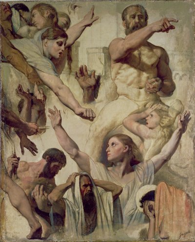 Tanulmányok Szent Symphorien vértanúságához (Szent, Anya és Prokonzul), 1833 (olaj grafiton és vörös kréta, vászon) alkotó: Jean Auguste Dominique Ingres