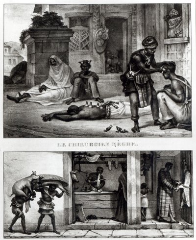 Egy fekete sebész; Sertéshús eladó üzlete (litho) (f/w fotó) alkotó: Jean Baptiste (after) Debret