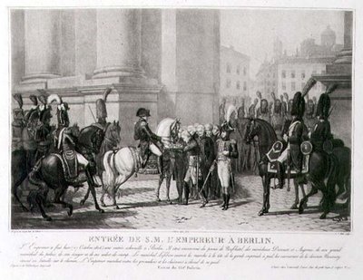 Napóleon belépése Berlinbe 1806 októberében, vésette Louis Jean Allais (1762-1833) (litho) alkotó: Jean Baptiste (after) Debret