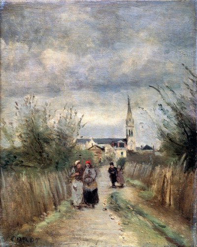 Harangtorony az Argenteuil úton a templom felé, 1870-es évek. alkotó: Jean Baptiste Camille Corot