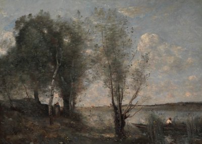 Csónakos a nádasok között, kb. 1865. alkotó: Jean Baptiste Camille Corot