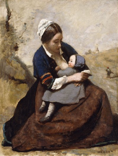 Breton szoptatja gyermekét; Breton szoptatja gyermekét, 1855-1860 alkotó: Jean Baptiste Camille Corot