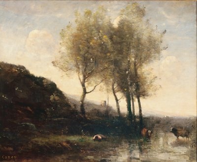 Tehénpásztor pihen a Cool Hills lábánál, 1855-65 körül alkotó: Jean-Baptiste-Camille Corot