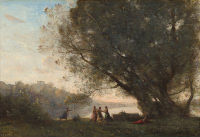 Táncolj a fák alatt a tó szélén alkotó: Jean Baptiste Camille Corot