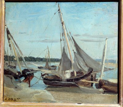 Fischerboote im Kanal von Trouville von Jean Baptiste Camille Corot