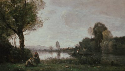 Német: Flußlandschaft (Die Seine bei Chatou) Szajnai táj Chatou mellett alkotó: Jean-Baptiste-Camille Corot